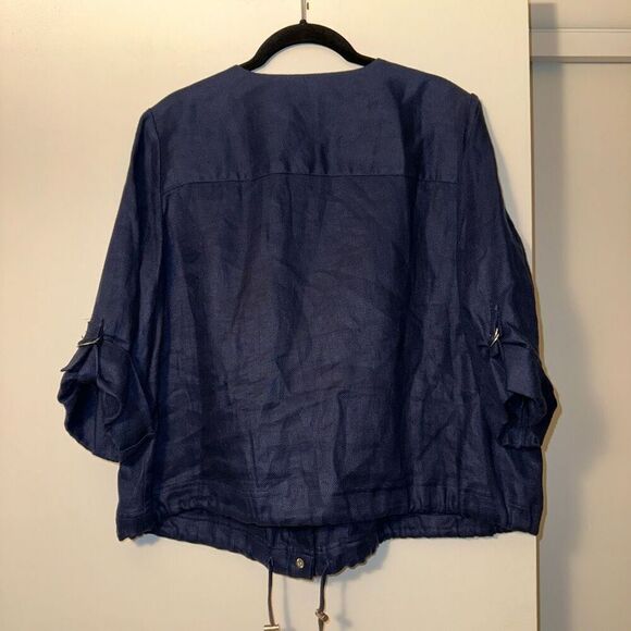 Chicos Women’s Snap Up 100% Linen Roll Tab Top Size 2P ( 12/14 Petite) - Picture 7 of 13